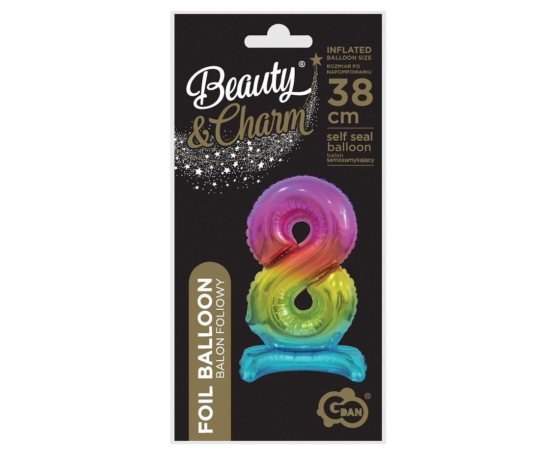 B&C foil balloon Standing digit 8, rainbow, 38 cm