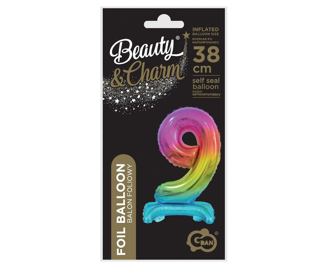 B&C foil balloon Standing digit 9, rainbow, 38 cm