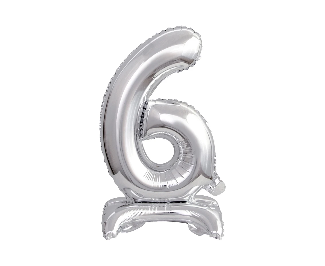 B&C foil balloon Standing digit 6, silver, 38 cm EOL