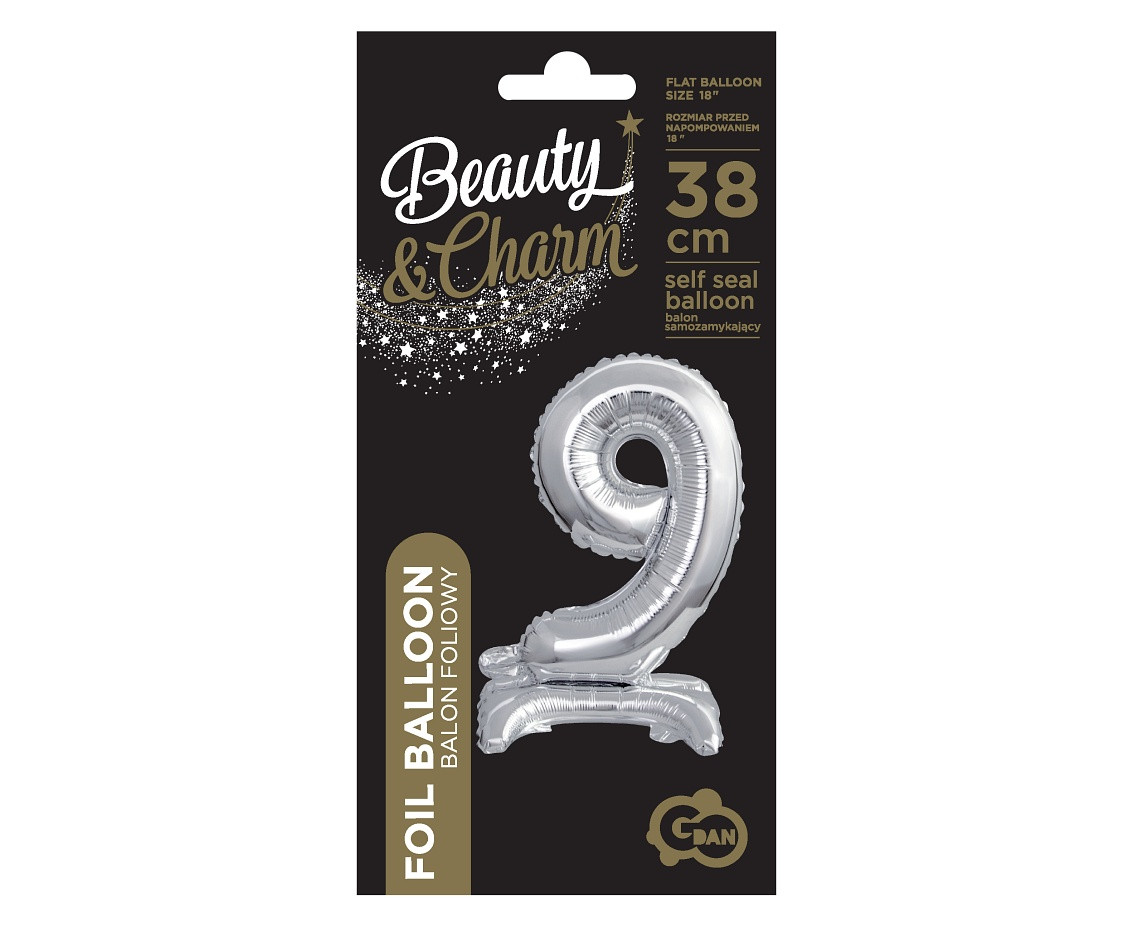 B&C foil balloon Standing digit 9, silver, 38 cm EOL