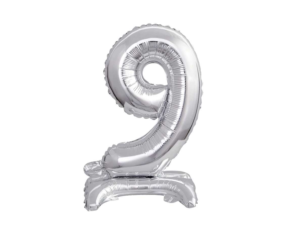 B&C foil balloon Standing digit 9, silver, 38 cm EOL