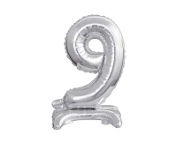 B&C foil balloon Standing digit 9, silver, 38 cm EOL
