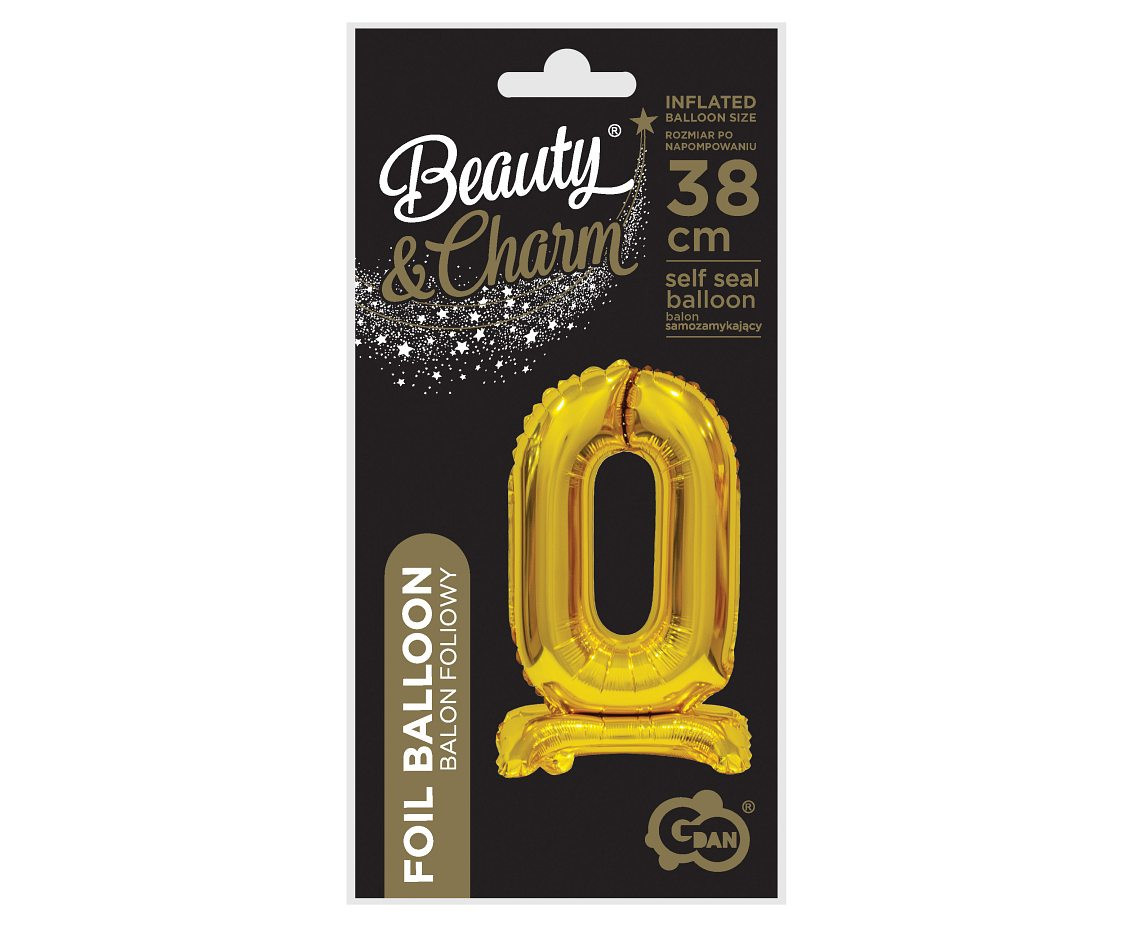 B&C foil balloon Standing digit 0, gold, 38 cm