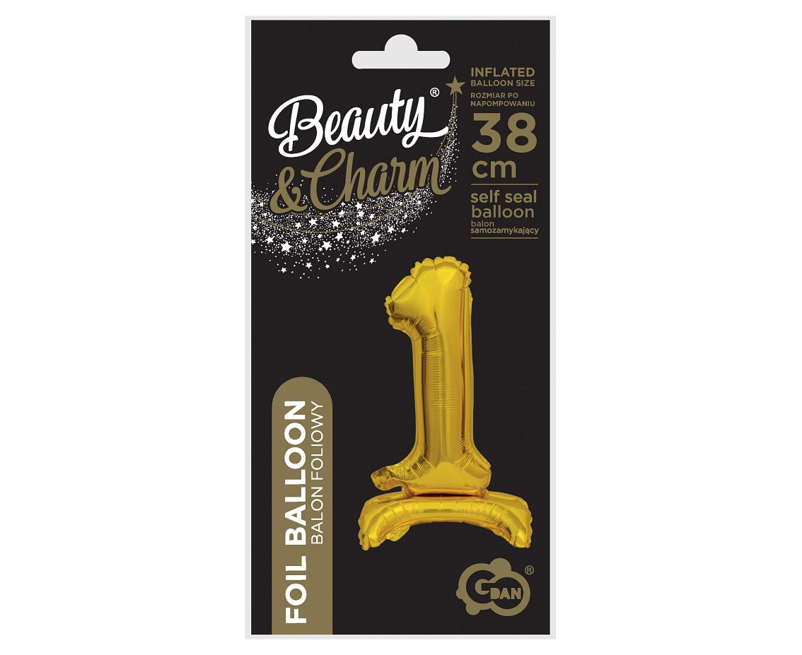 B&C foil balloon Standing digit 1, gold, 38 cm