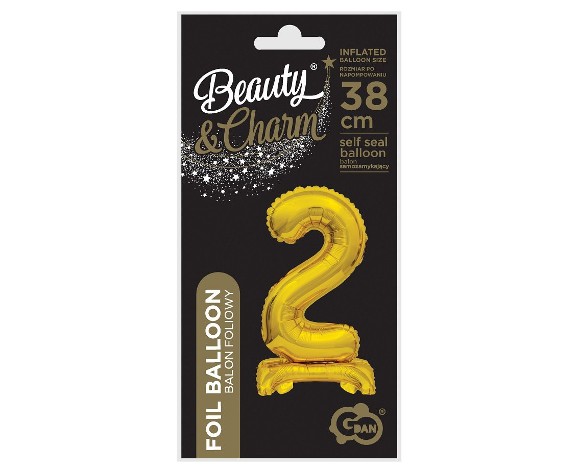 B&C foil balloon Standing digit 2, gold, 38 cm