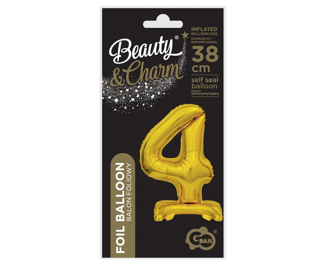 B&C foil balloon Standing digit 4, gold, 38 cm