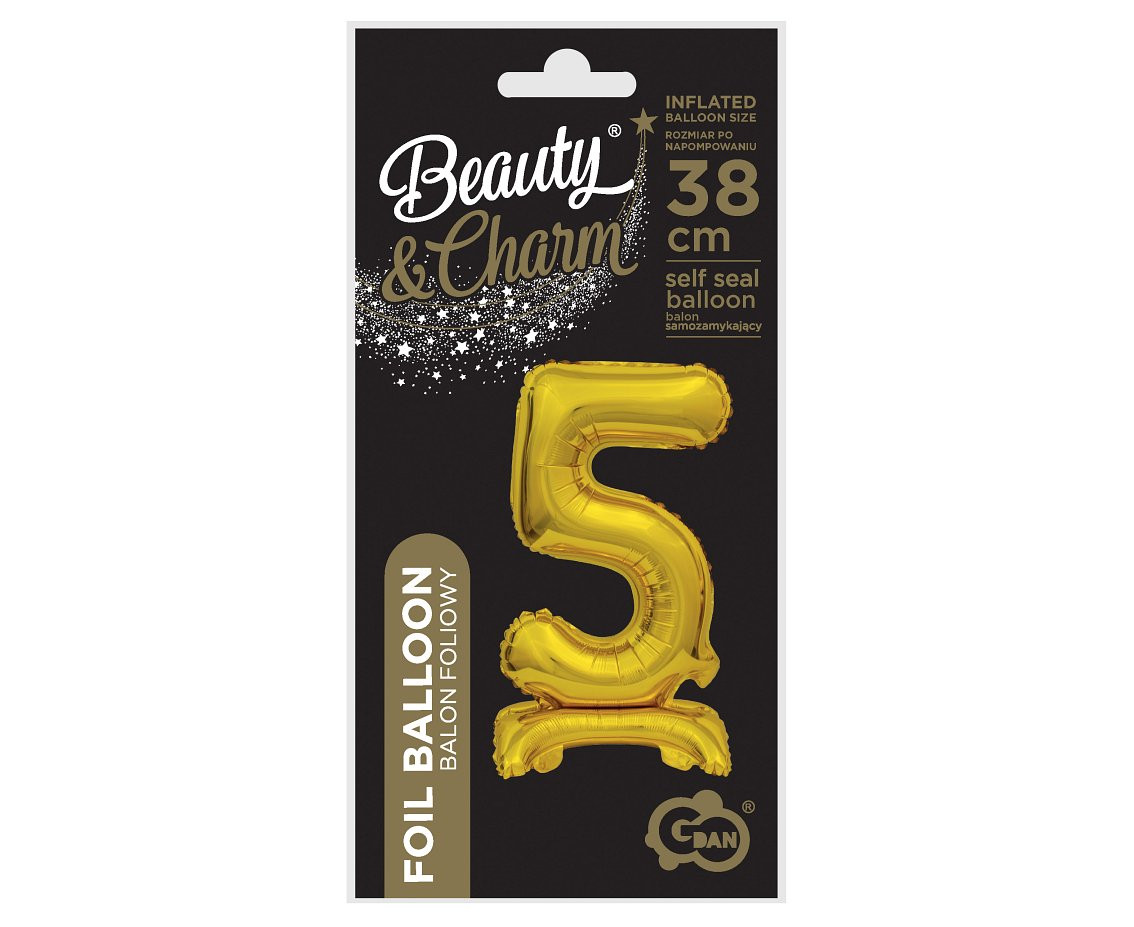 B&C foil balloon Standing digit 5, gold, 38 cm