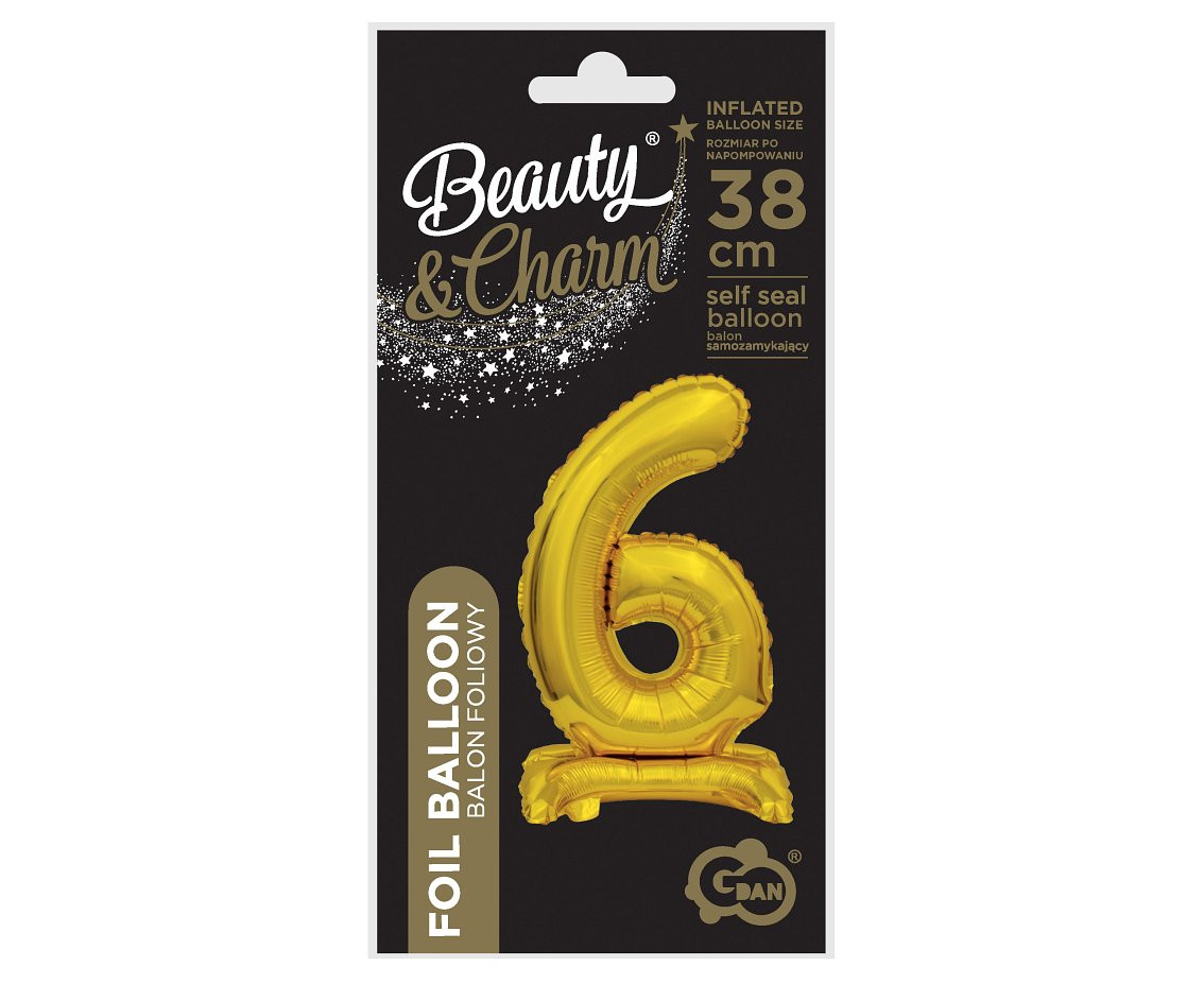 B&C foil balloon Standing digit 6, gold, 38 cm