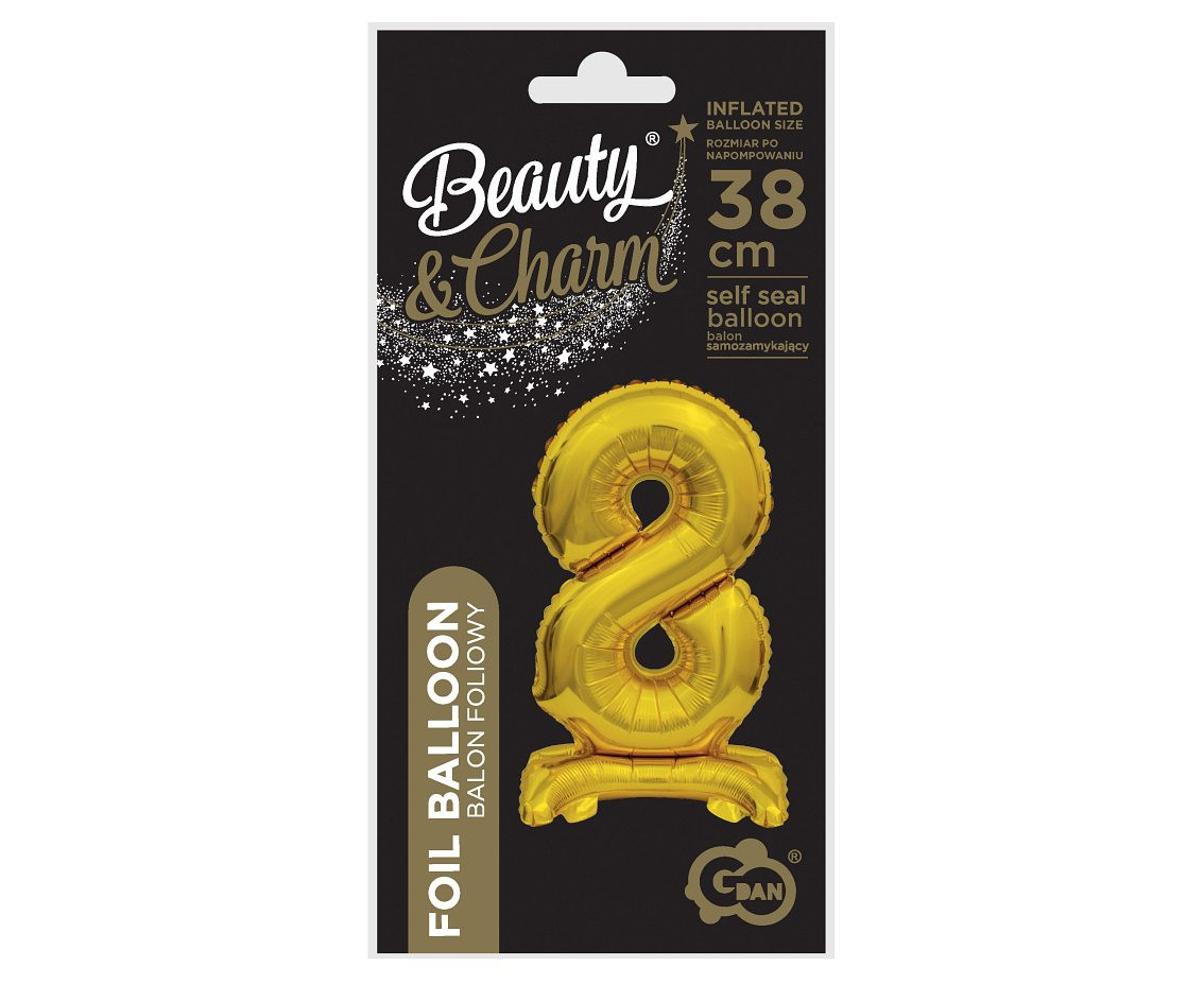 B&C foil balloon Standing digit 8, gold, 38 cm