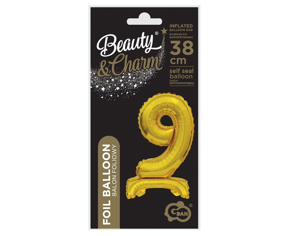 B&C foil balloon Standing digit 9, gold, 38 cm