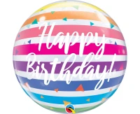 Foil balloon 22" QL Bubble single Happy Birthday, rainbow stripes EOL