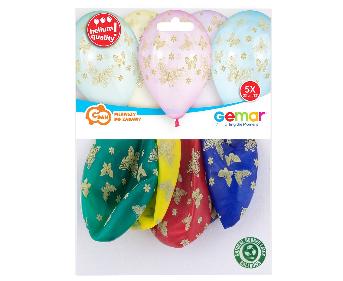 Balloons Gemar 13", premium helium golden butterflies, 5pcs