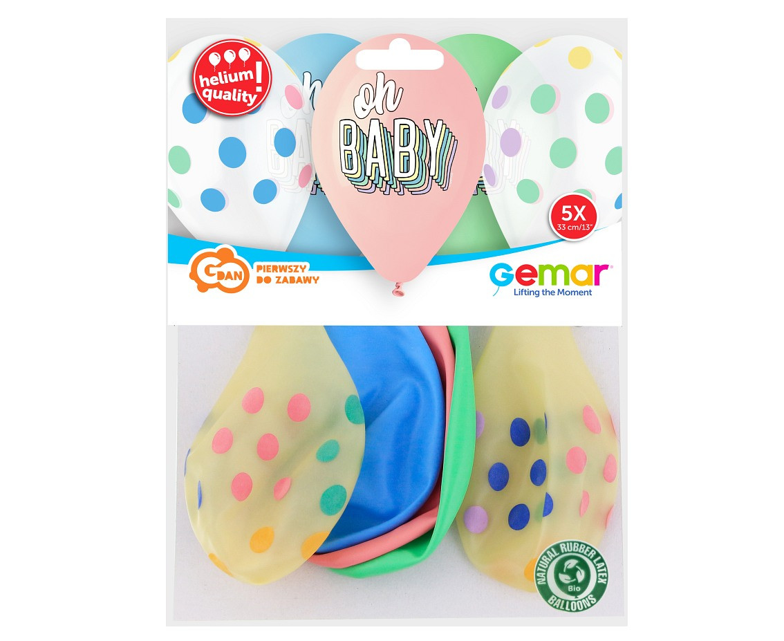 Balloons Gemar 13", pastel premium helium oh baby, 5pcs EOL