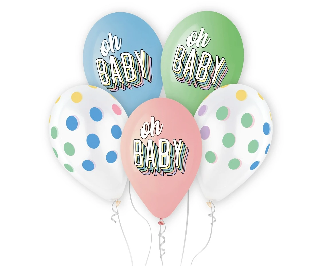 Balloons Gemar 13", pastel premium helium oh baby, 5pcs EOL