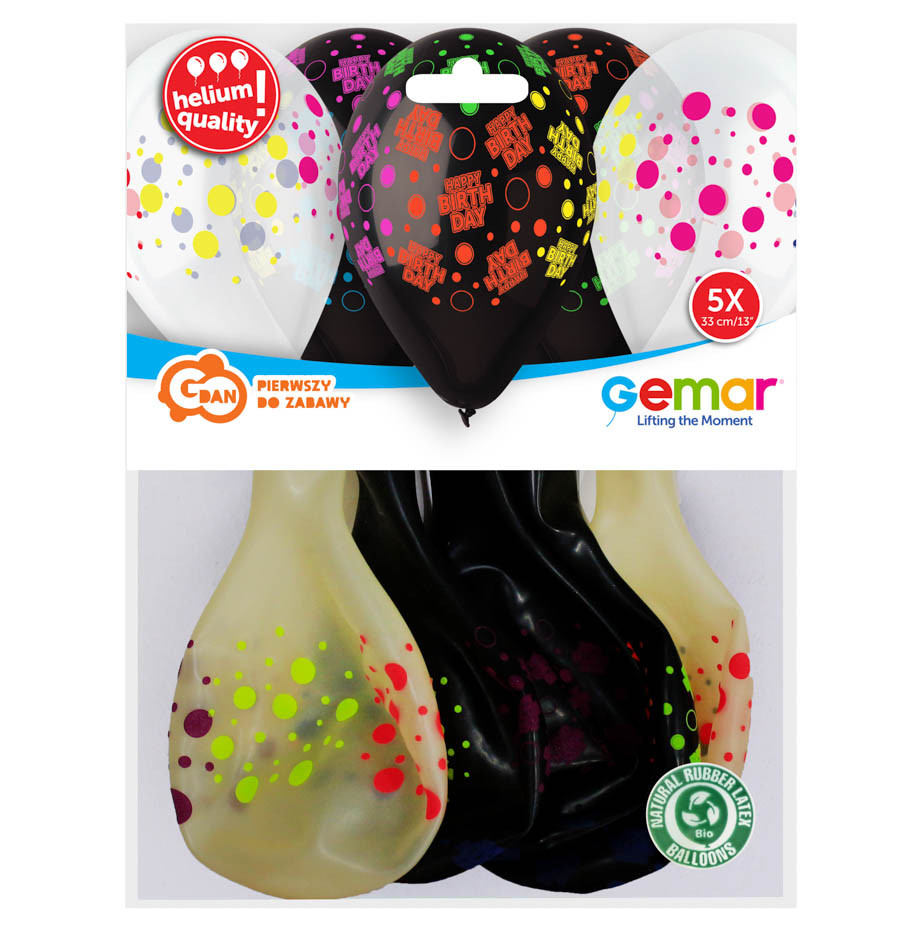 Balloons Gemar 13", pastel premium helium birthday dots, 5pcs EOL