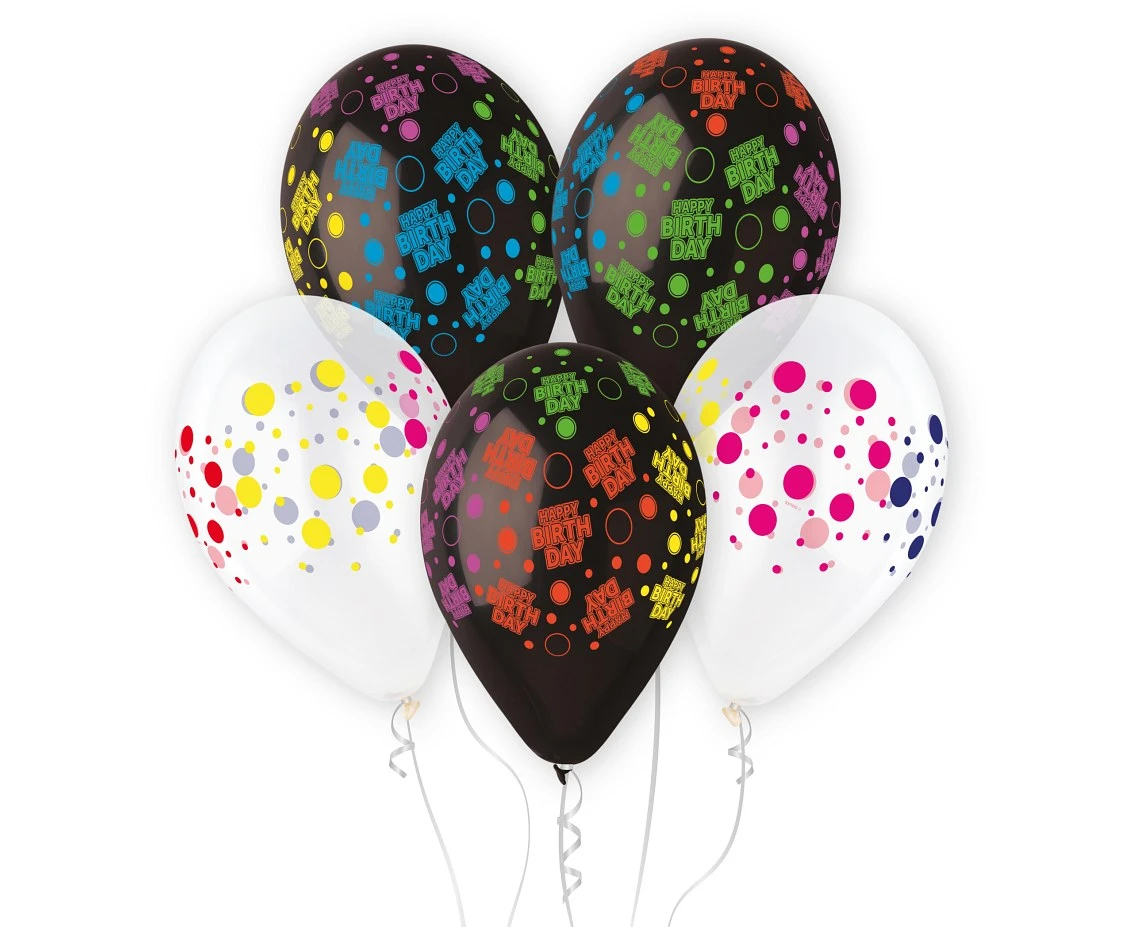 Balloons Gemar 13", pastel premium helium birthday dots, 5pcs EOL