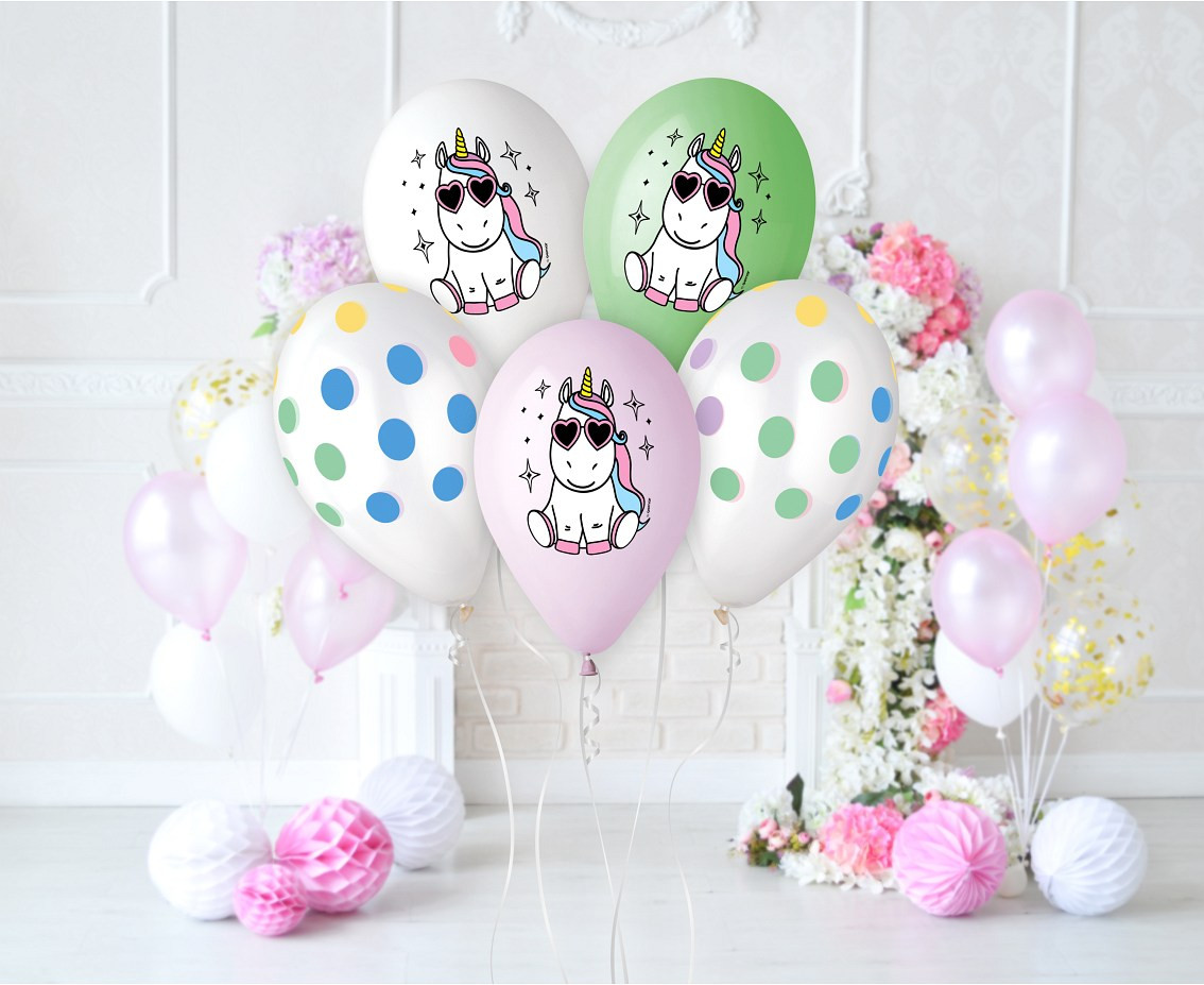 Balloons Gemar 13", pastel premium helium happy unicorn, 5pcs
