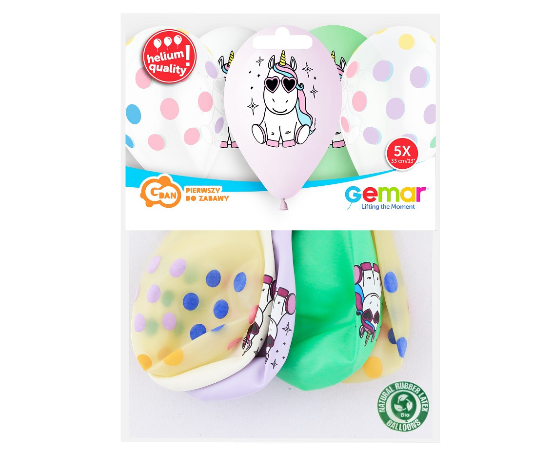 Balloons Gemar 13", pastel premium helium happy unicorn, 5pcs
