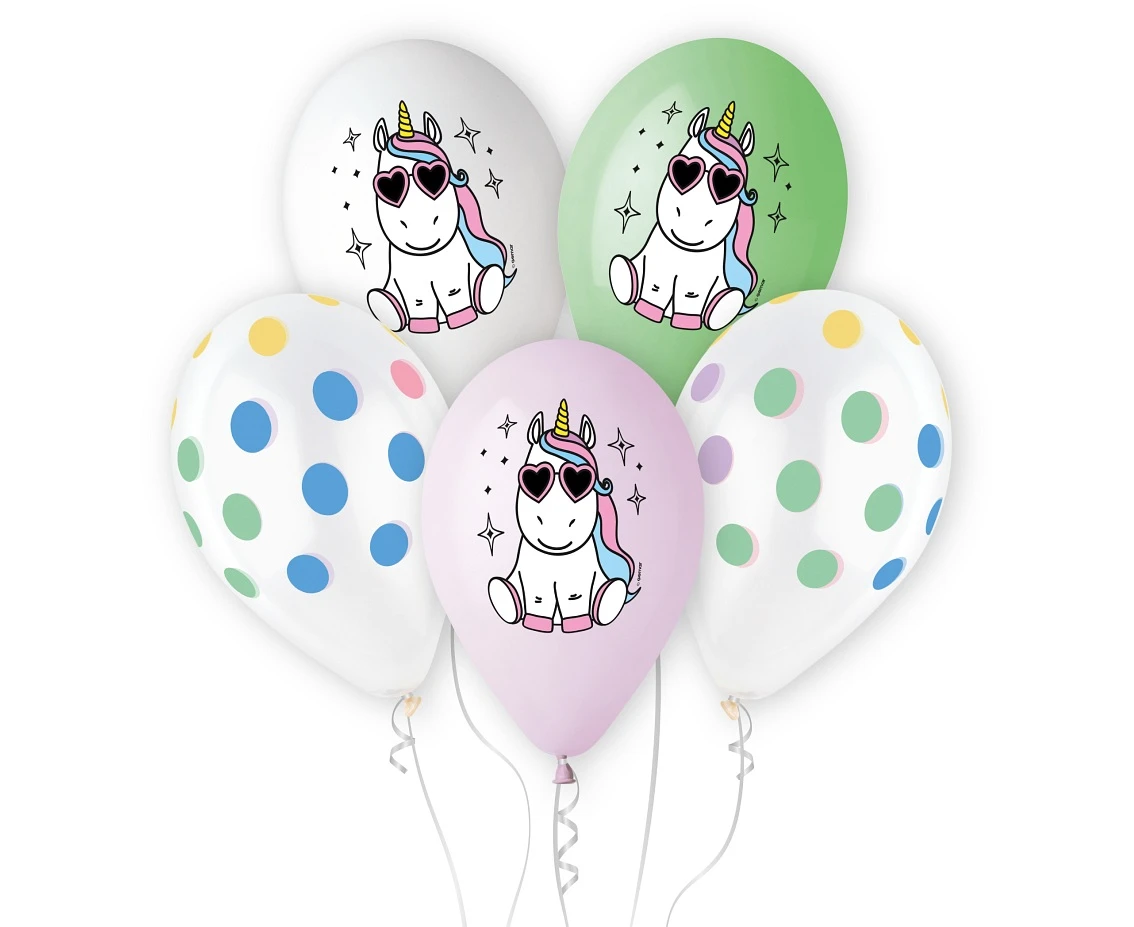 Balloons Gemar 13", pastel premium helium happy unicorn, 5pcs
