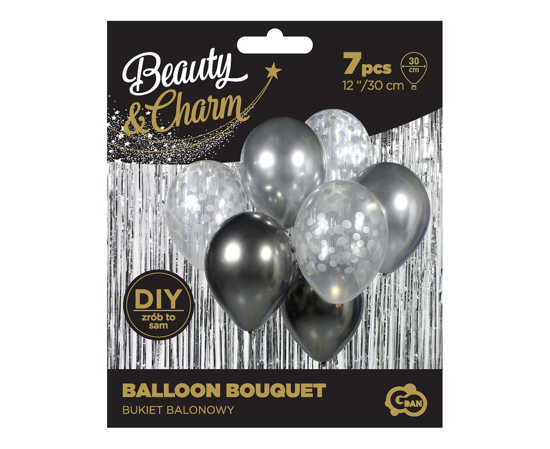 Balloon bouquet B&C Silver & Graphite, 7 pcs
