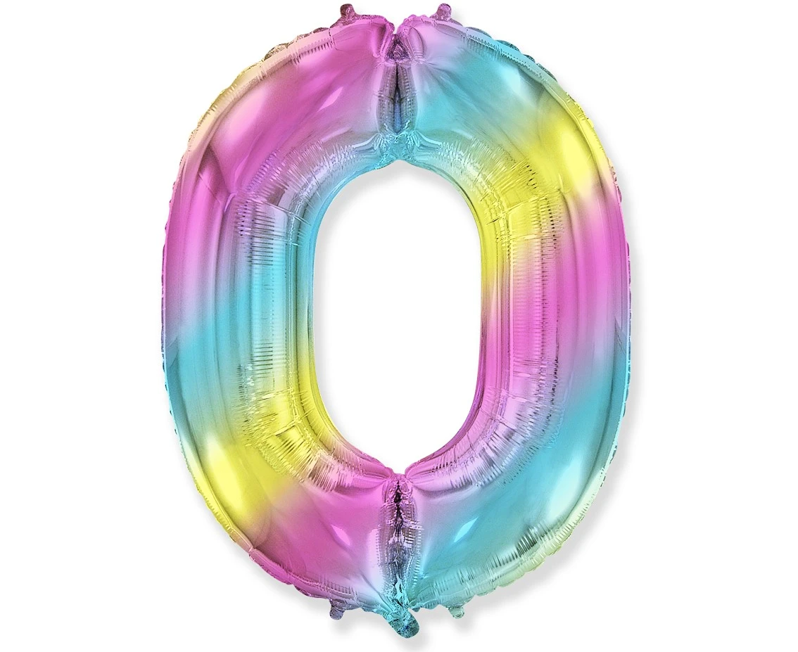 Foil balloon FX - Number 0 pastel gradient, 85 cm KK,  unpacked (flat) EOL
