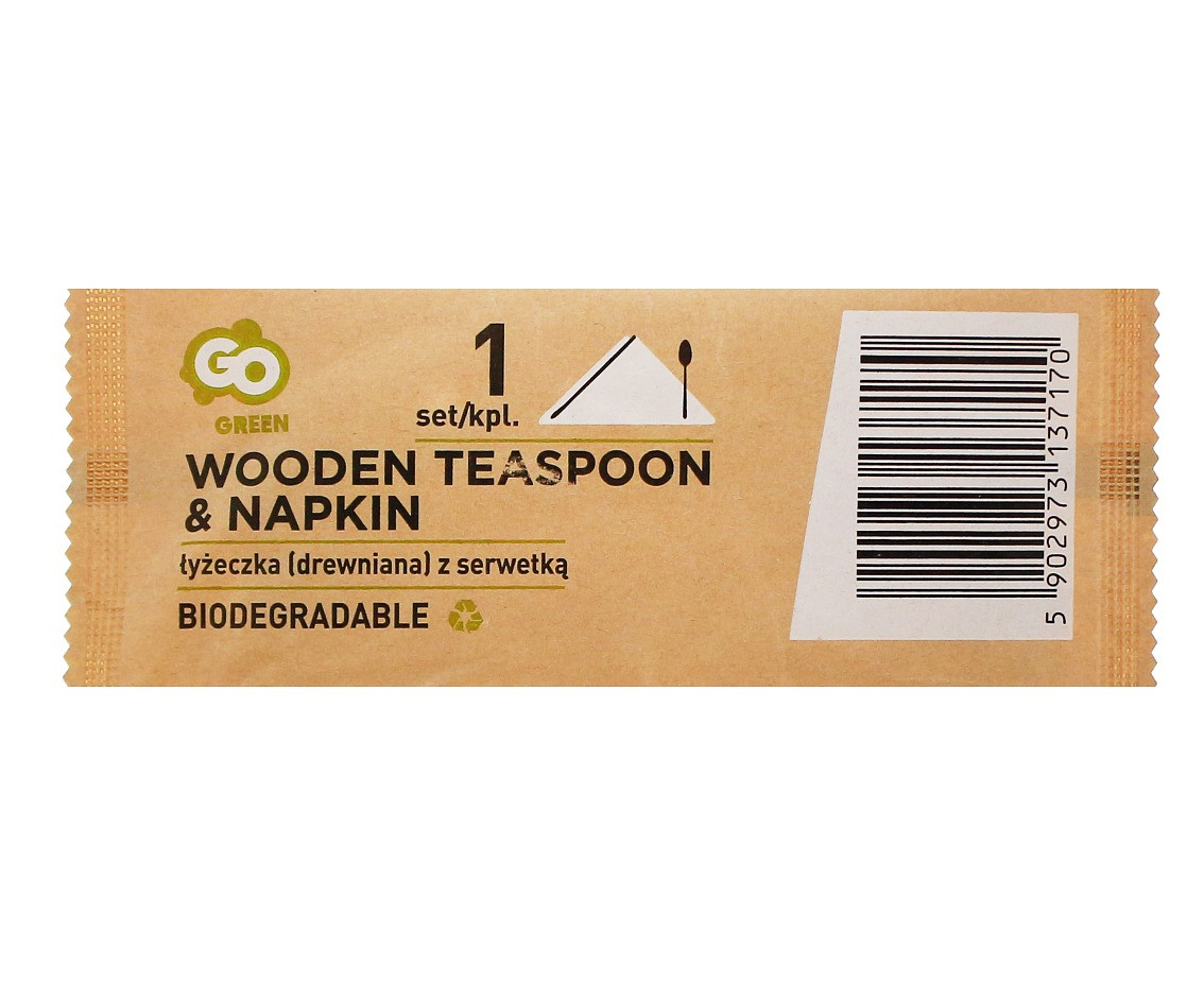 Eco-friendly collection - wooden tea spoon with napkin, 1 set EOL