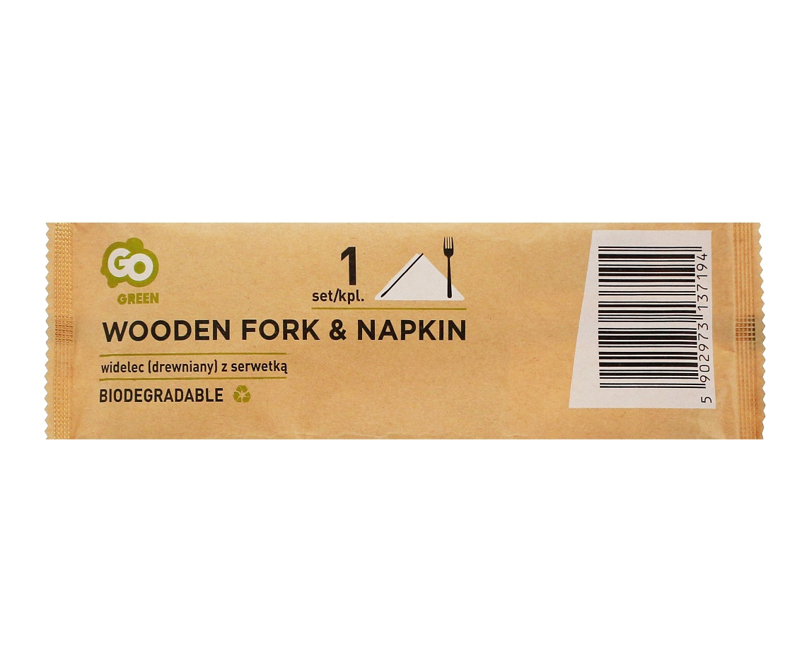 Eco-friendly collection - wooden fork with napkin,1 set EOL