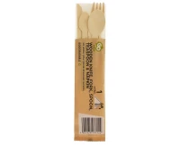 Eco-friendly collection - wooden knife, fork, spoon & tea spoon with napkin, 1 set EOL