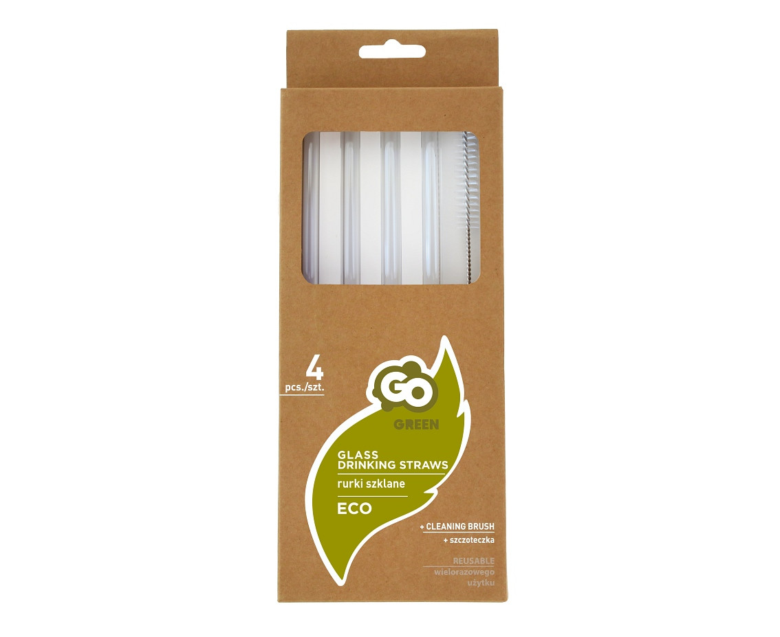 Glass drinking straws, 4 straight + brush
