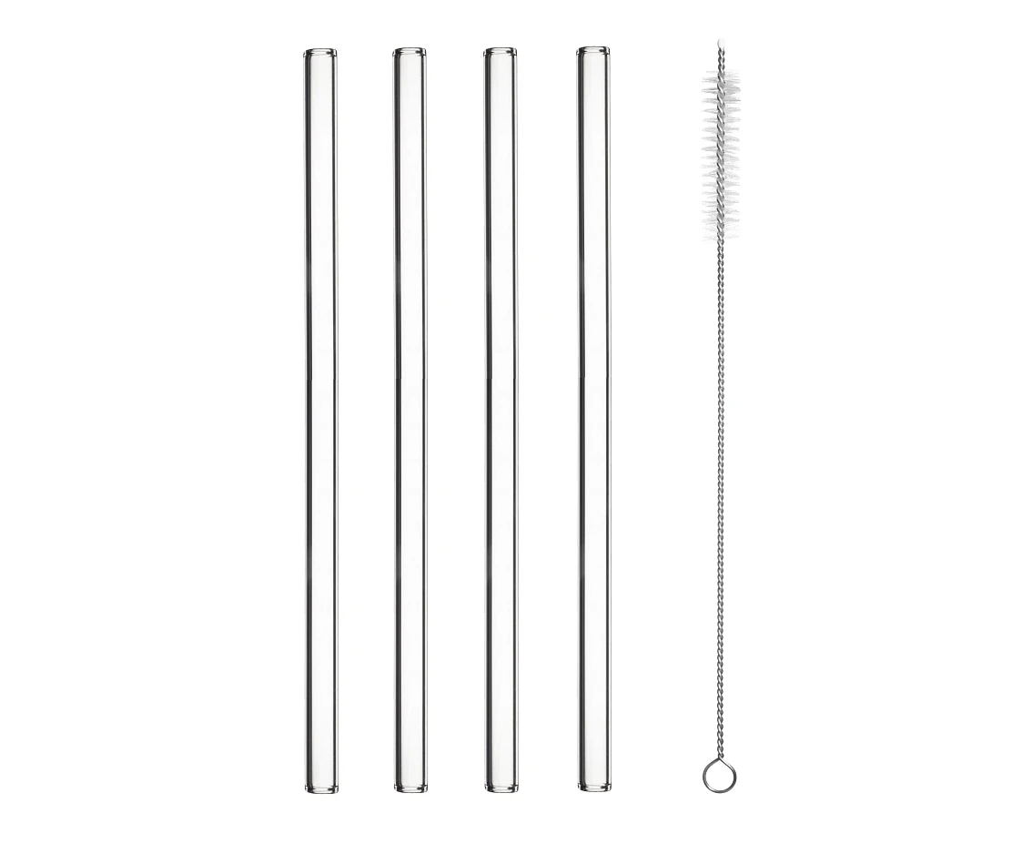 Glass drinking straws, 4 straight + brush