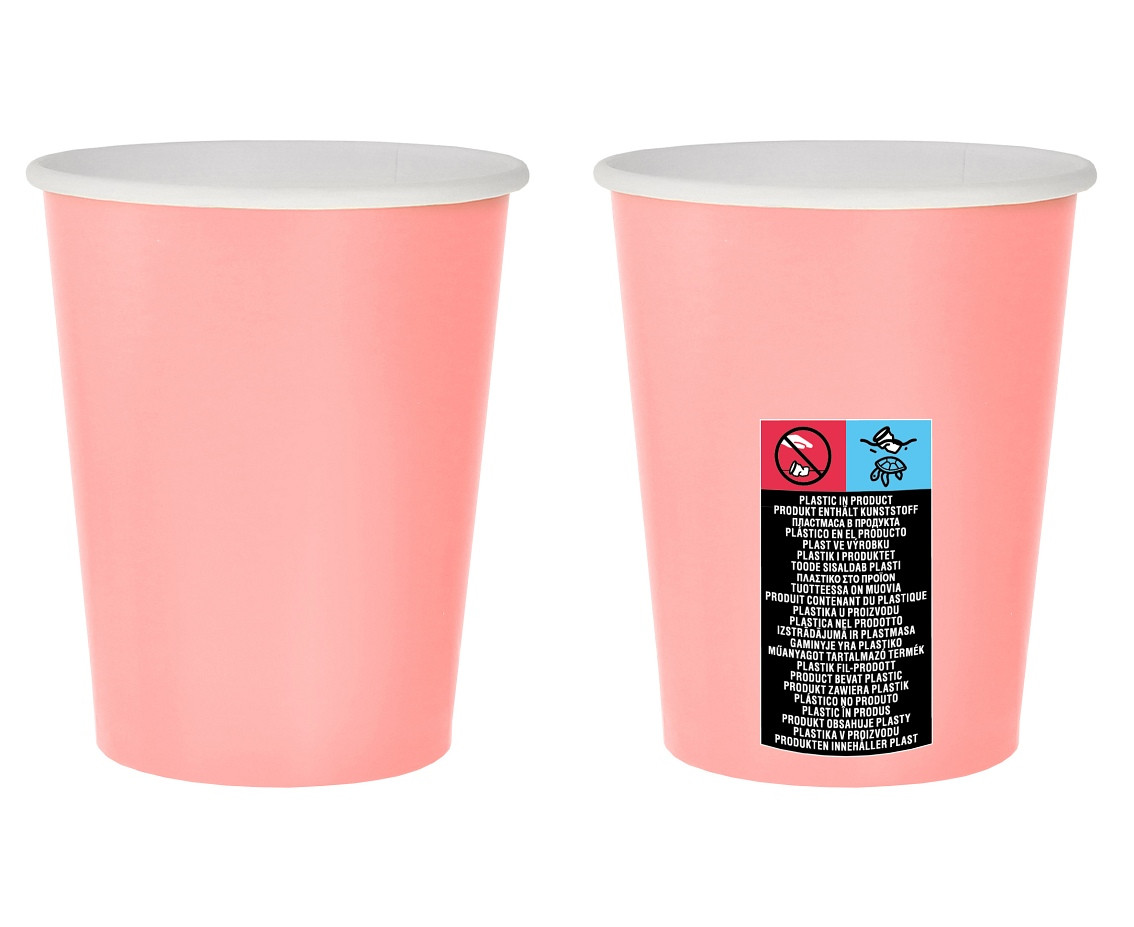 Paper cups solid colour light pink, 270 ml / 14 pcs.