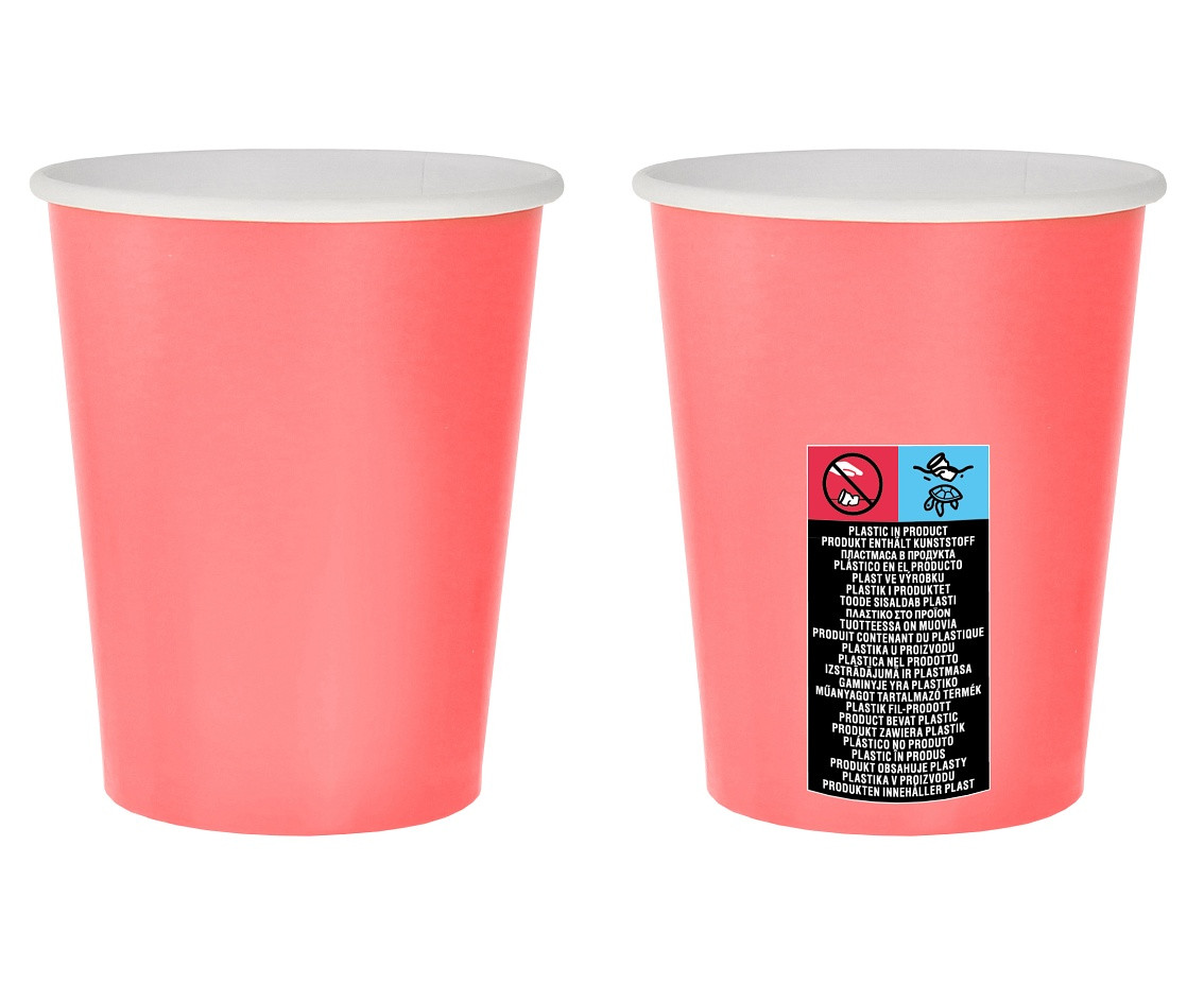 Paper cups solid colour pink, 270 ml / 14 pcs. (plastic-free) EOL
