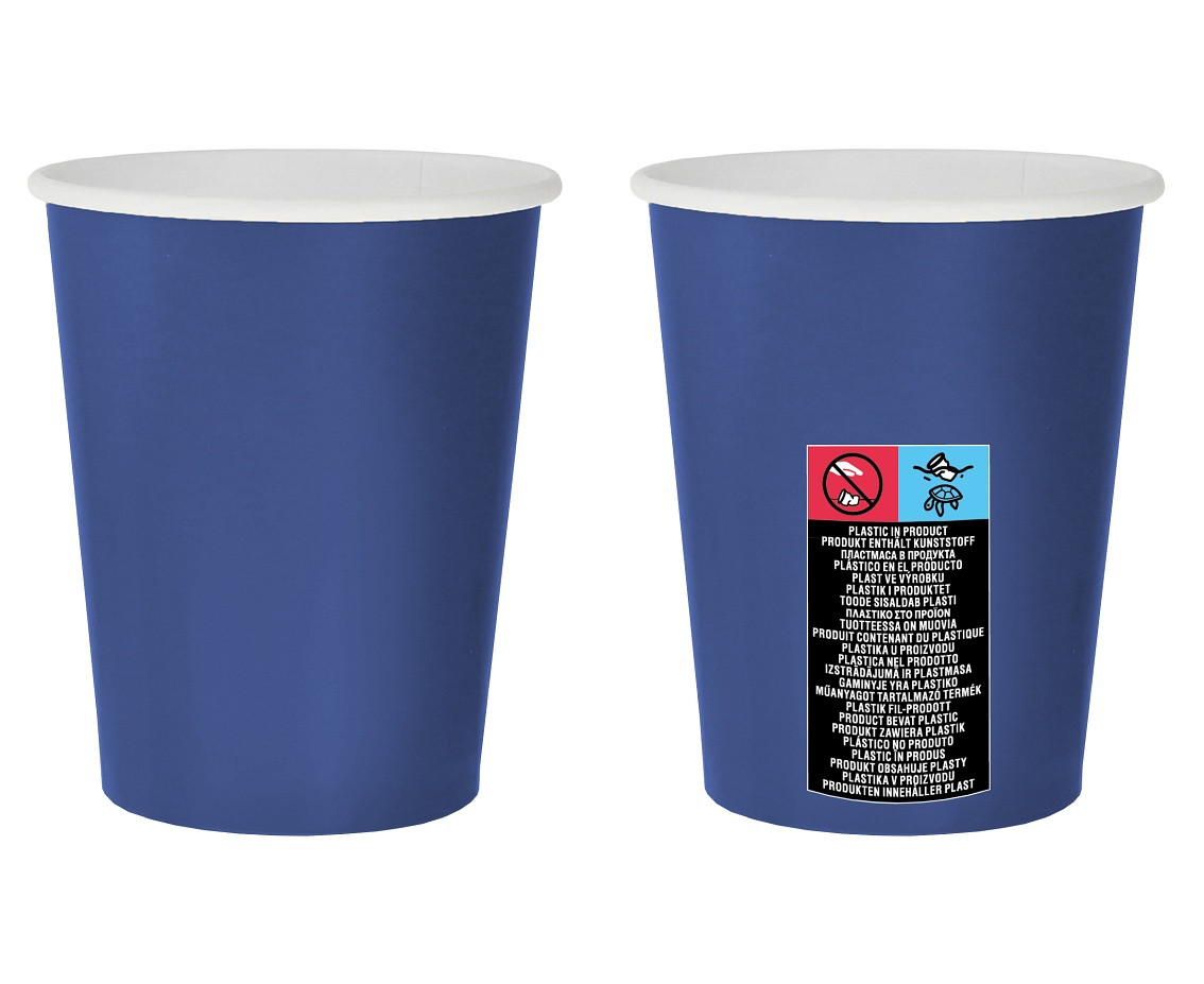 Paper cups solid colour blue, 270 ml / 14 pcs. (plastic-free) EOL