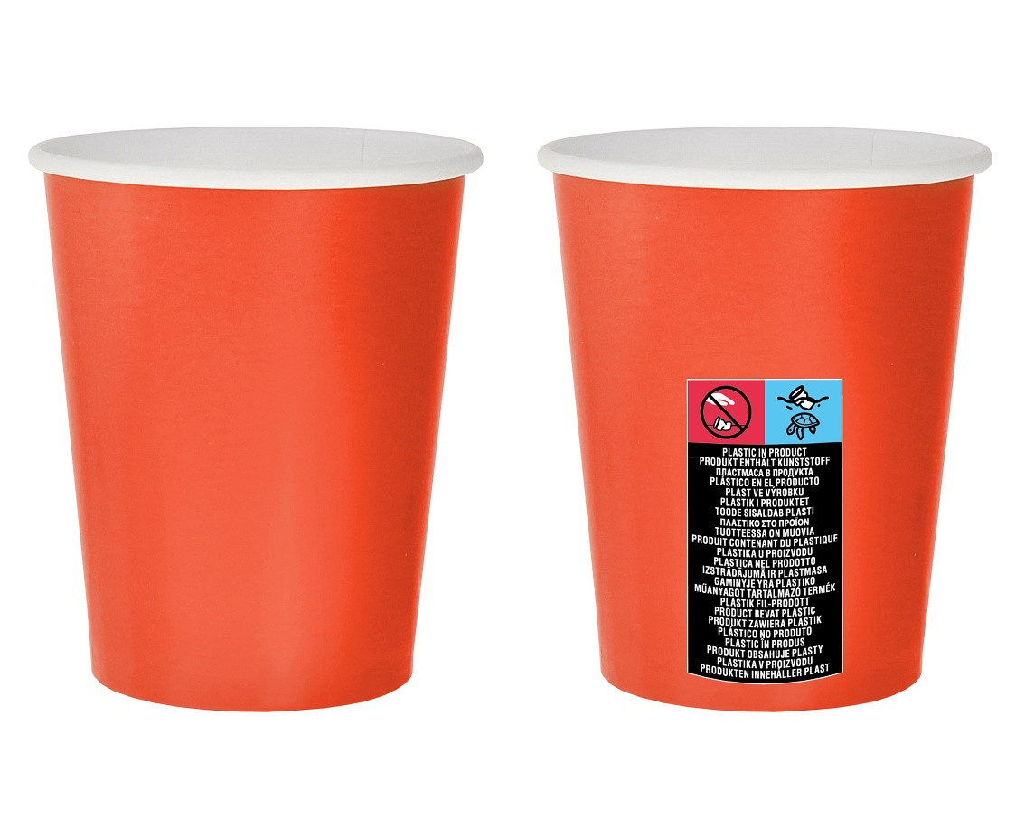 Paper cups solid colour red, 270 ml / 14 pcs. EOL