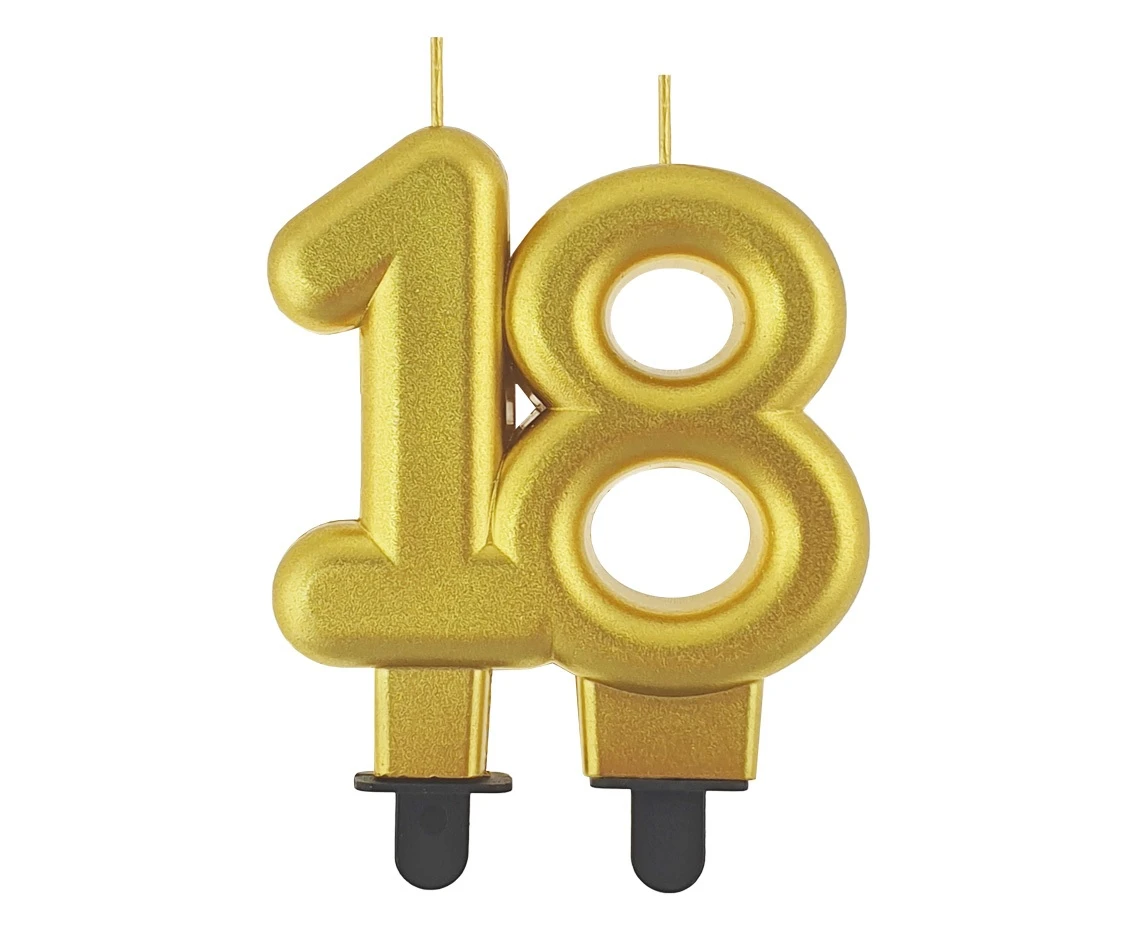B&C digit candle 18, gold metallic, 8.0 cm