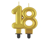 B&C digit candle 18, gold metallic, 8.0 cm