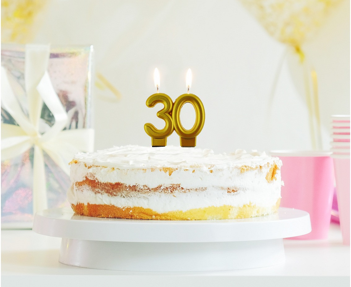 B&C digit candle 30, metallic gold, 8.0 cm