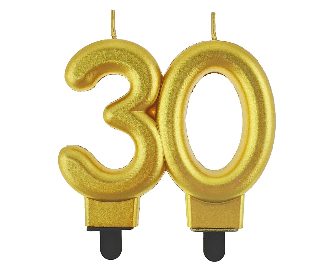 B&C digit candle 30, metallic gold, 8.0 cm