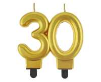 B&C digit candle 30, metallic gold, 8.0 cm