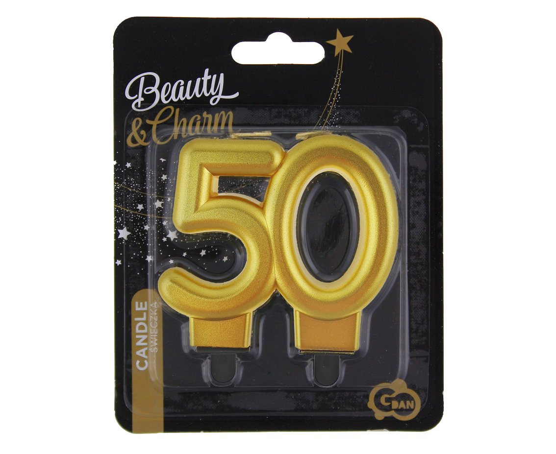 B&C digit candle 50, metallic gold, 8.0 cm