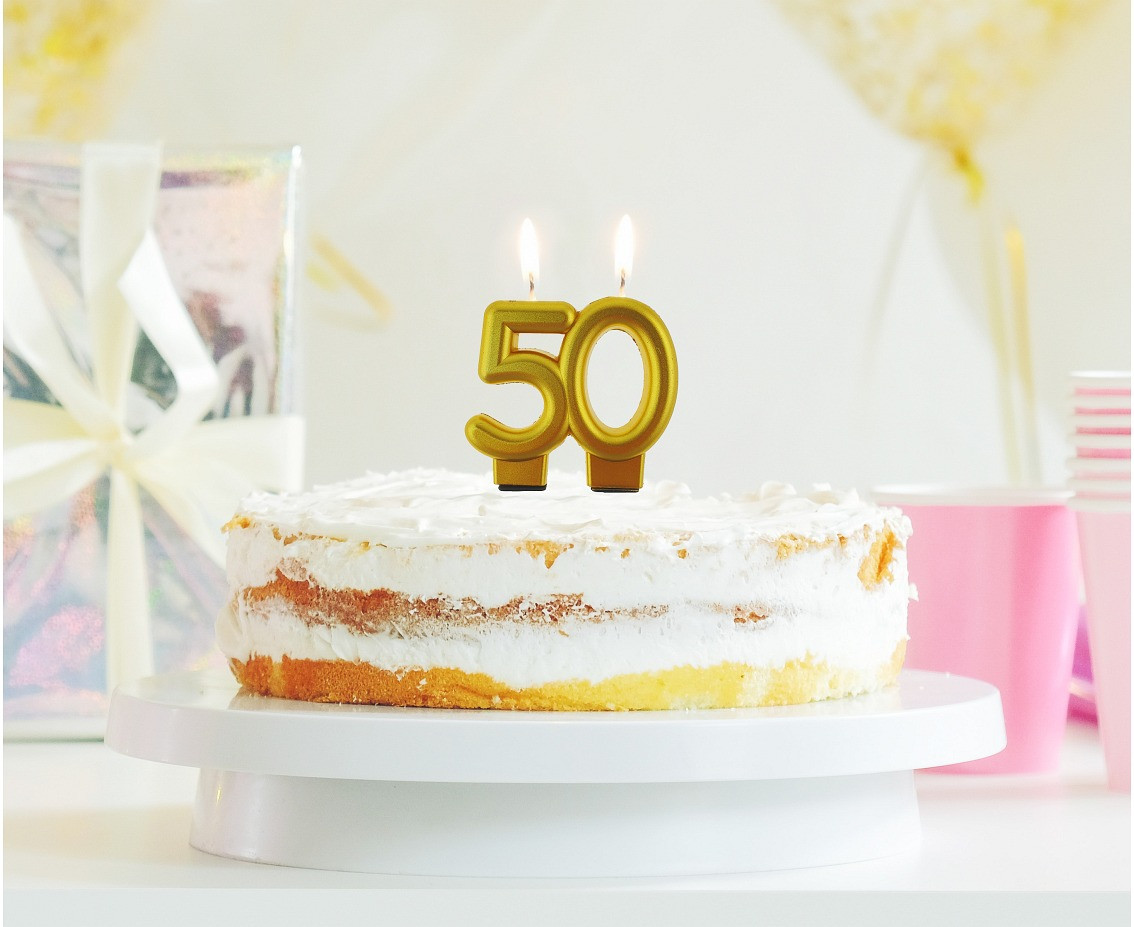 B&C digit candle 50, metallic gold, 8.0 cm