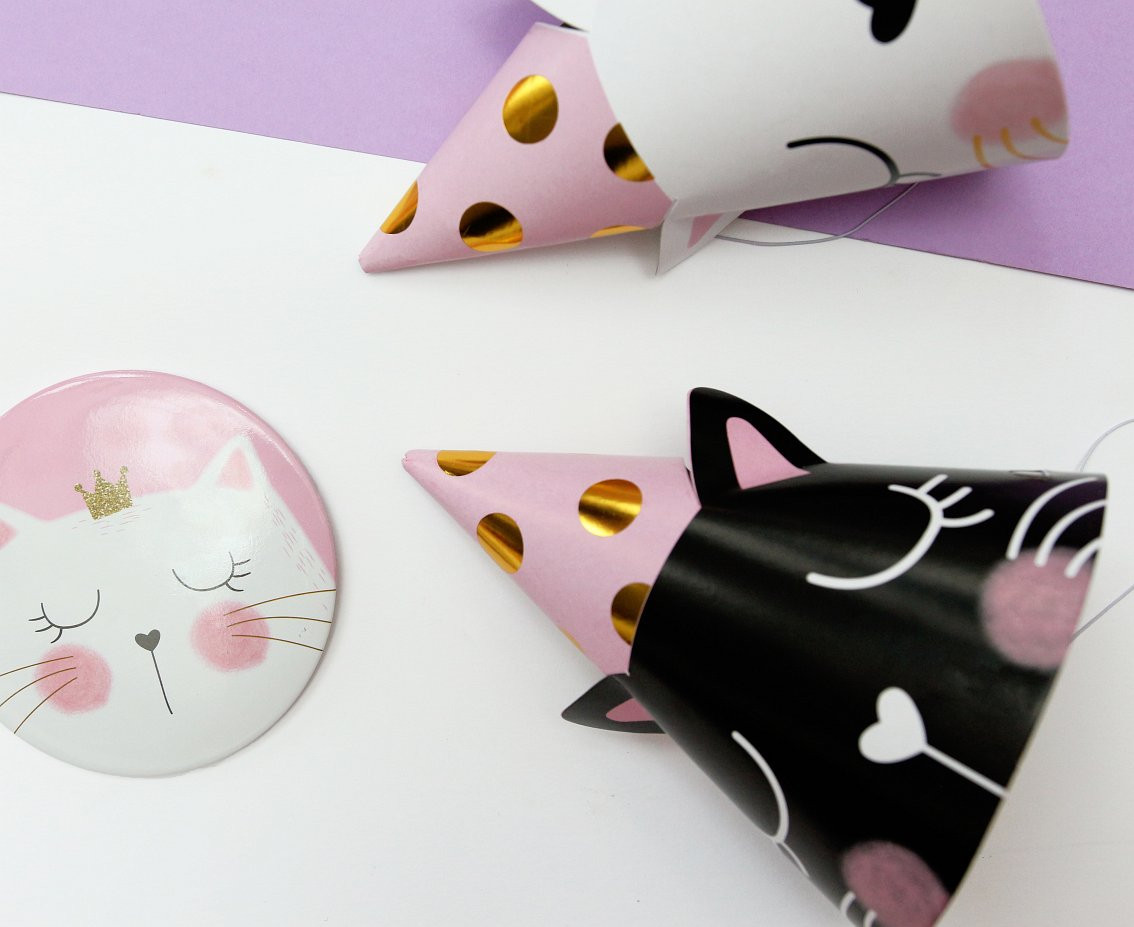 Paper hats Cat, 6", 6 pcs.