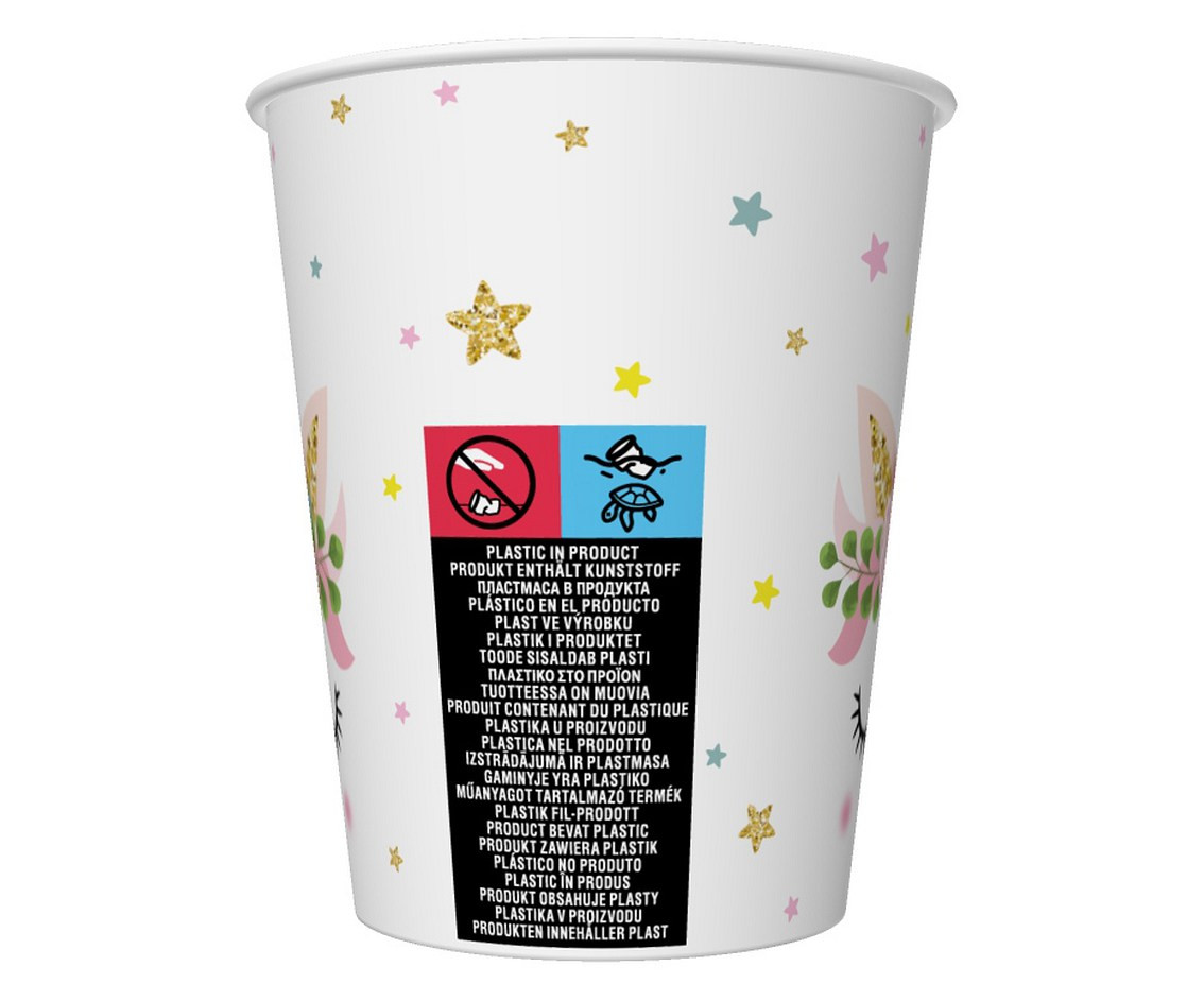 Unicorn paper cups, 266 ml, 6 pcs