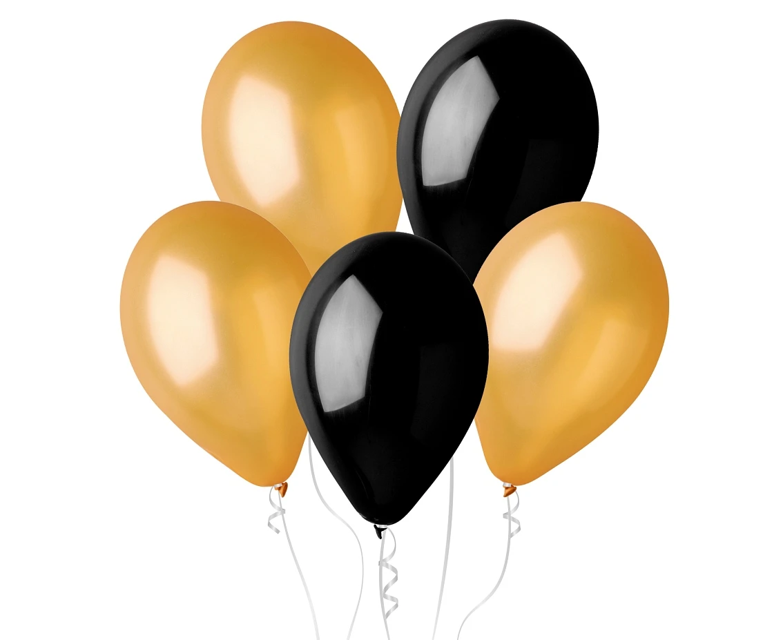 Balloons B&C 12", 3 gold and 2 black, 5pcs