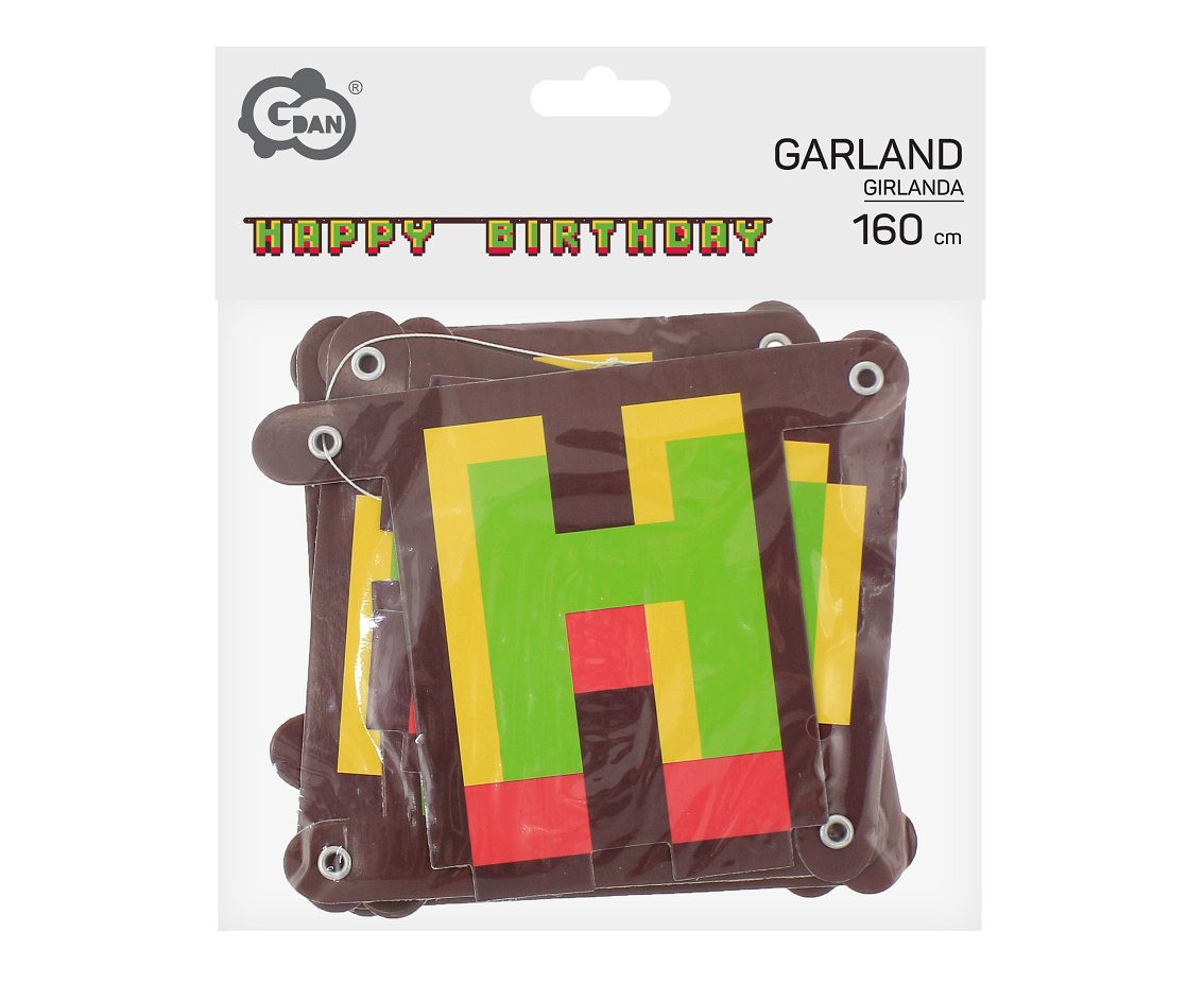 Paper garland Happy Birthday Game On, 160 cm