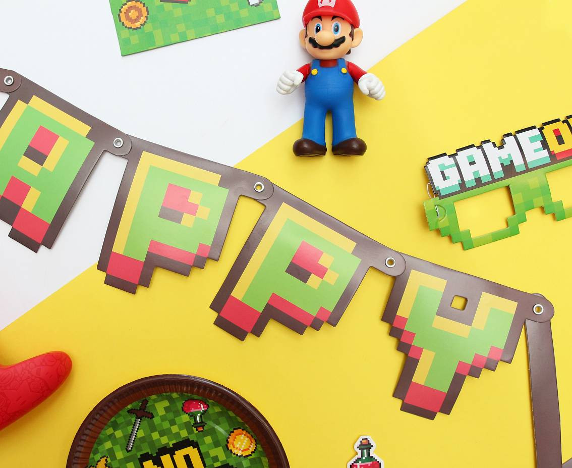 Paper garland Happy Birthday Game On, 160 cm