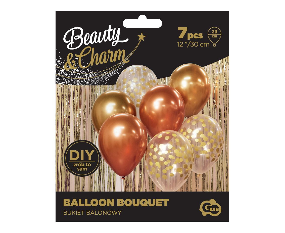 Balloon bouquet B&C, gold - copper, 7 pcs