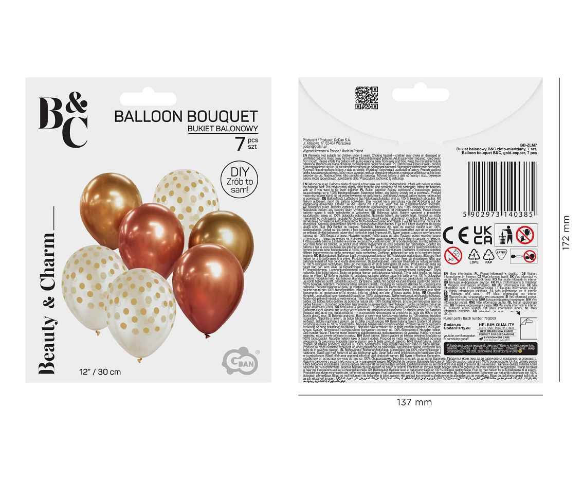 Balloon bouquet B&C, gold - copper, 7 pcs