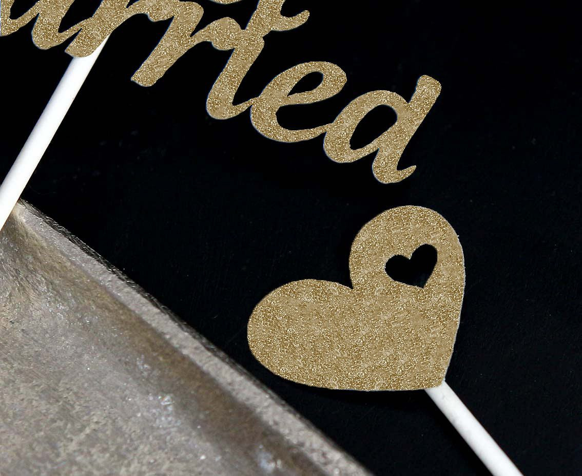 Paper picks W&C Just Married, gold glitter, 5 pcs.