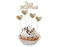 Paper picks W&C Just Married, gold glitter, 5 pcs.